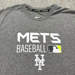 New York Mets Nike Shirt Men L Gray Short Sleeve Crew Performance DRI-FIT